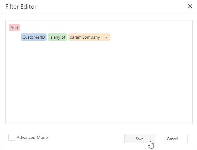 Reference parameter in report filter string