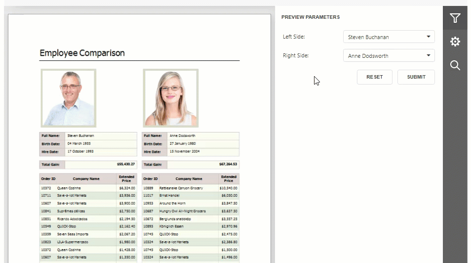 Report parameters example
