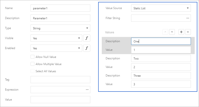 Static parameter values