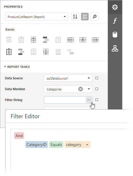 reference parameter in report filter string
