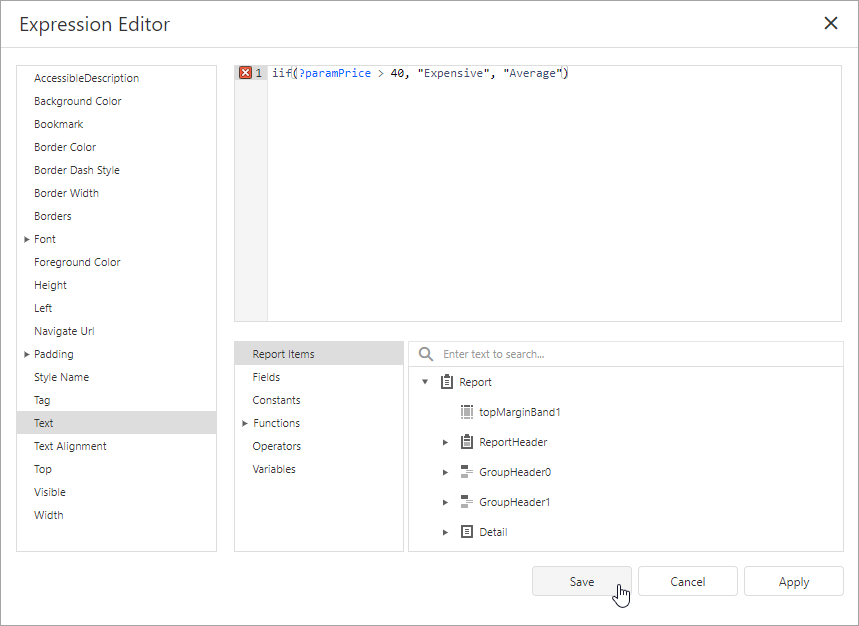 Reference report parameters in expressions