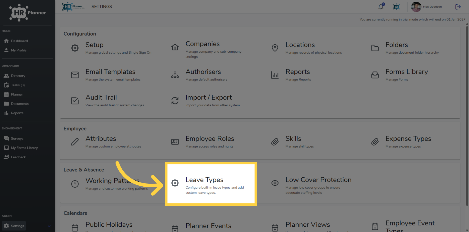 Open Leave Types Section