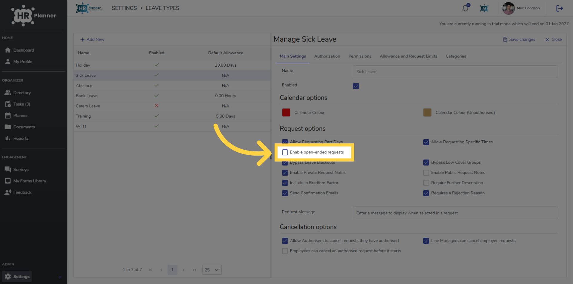 Edit Leave Type Details