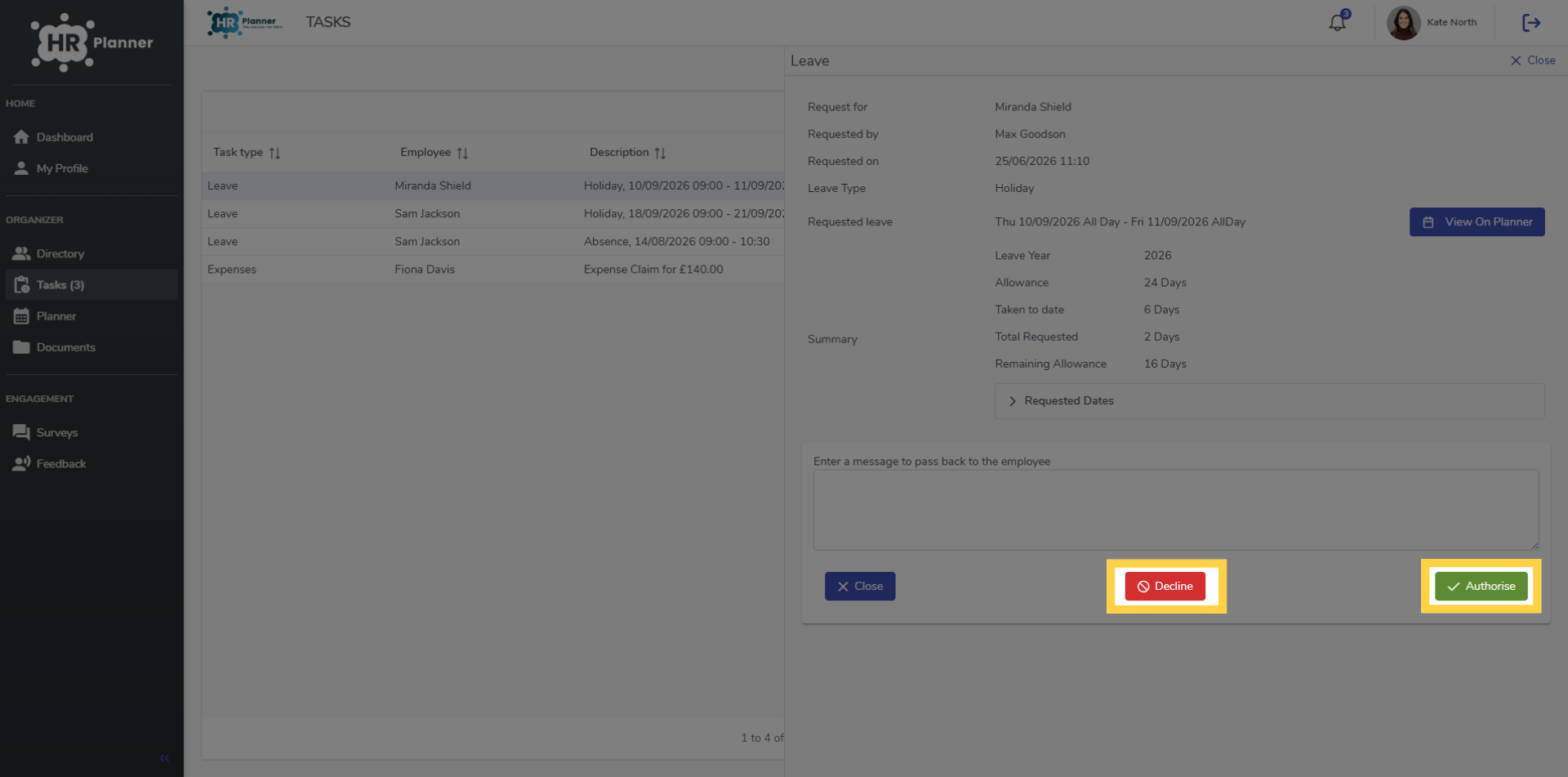 Authorise Leave Request
